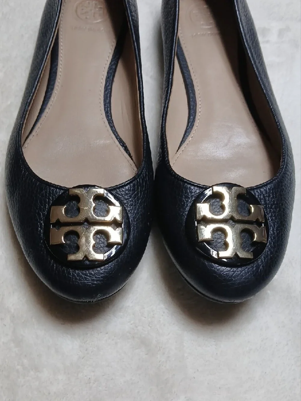 Tory Burch Black Leather Ballet Flats with Gold Logo Size 8